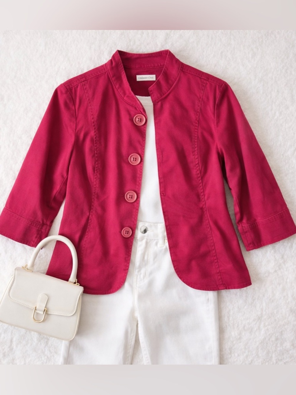 Pink Statement Blazer Jacket 3/4 Sleeve Bright Career Chic Size 16
